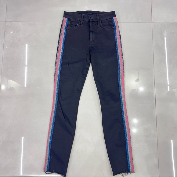 MOTHER DENIM Looker Ankle Fray Skinny Jeans Striped Metallic - Picture 6 of 11
